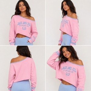 Sweat-shirt court d'hiver pour femme, à capuche, brodé, asymétrique, épaules dénudées, de la marque grecque Jack and Jill of America Inc., vente en gros - Product Image 5
