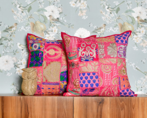 Pure cotton handmade patchwork khambadia work cushion <b>cover</b> made by indian artisans from heart of ethnic clothing Jaipur India - Product Image 5