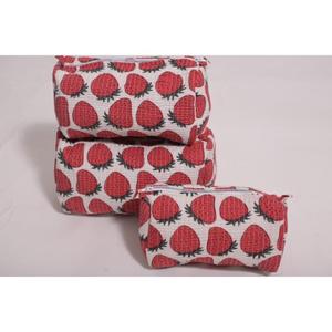 Lavinas Fashion Quilted Cotton Waterproof Durable Strawberry Pouch Makeup Bag Travel Cosmetic Organizer for <b>Case</b> Cute Zipper - Product Image 1