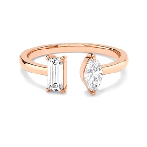 Bague de fiançailles en diamant de laboratoire, coupes émeraude et marquise, or 10 carats, certifiée IGI, bague de promesse pour femme - Product Image 3