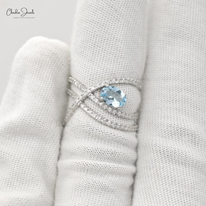 Anillo Crossover Más Vendido con Gema de Aguamarina Natural de 0.63CTW y Diamantes, Anillo de Boda de Oro Sólido de 14K, Fabricante de Joyería Fina - Product Image 5