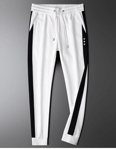 <b>Men's</b> <b>White</b> Flat Front Mid Waist Breathable Canvas Sweatpants Side Stripe Elastic Drawstring Cuffed <b>Jogger</b> Pants Sporty Casual - Product Image 6