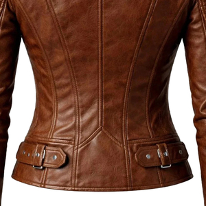 Women Genuine <b>Leather</b> Coat Ladies Classic <b>Long</b> Style Slim Fit Zip-Up Black Customized Logo Factory Price Wholesale OEM - Product Image 6