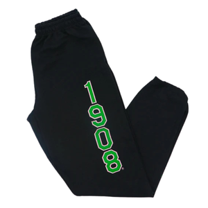 Pantalones Deportivos AKA Founding Year, Pantalones Jogger de Forro Polar Negro con Bordado Verde y Rosa 1908, Ropa Casual de Hermandad - Product Image 1