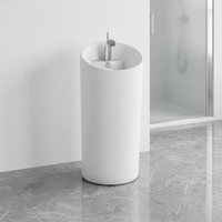 Lavabo de salle de bain combiné au design moderne, lavabo ovale à piédestal cylindrique avec montage sur robinet monotrou pour hôtels