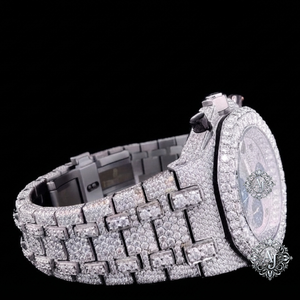 Montre de luxe pour homme en acier inoxydable avec chronographe, mouvement à quartz, cadran en verre, moissanite VVS, style Hip Hop, fermoir papillon serti de diamants - Product Image 4