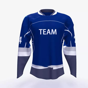เสื้อฮอกกี้น้ำแข็งผู้ชายแบบกำหนดเอง สีน้ำเงินลายทางสีเหลือง แขนยาว ผ้าโพลีเอสเตอร์ดูดซับความชื้น ทรงปกติ ใส่ได้ทุกฤดู - Product Image 5