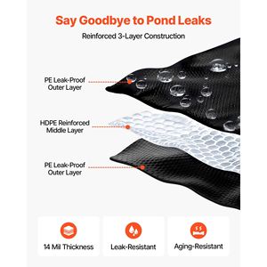 Bâche de bassin 20 x 20 pieds, épaisseur 14 mil, PE renforcé 3 couches, membrane imperméable pour poissons et koïs, bords ourlés avec 4 attaches pour bassins extérieurs - Product Image 3