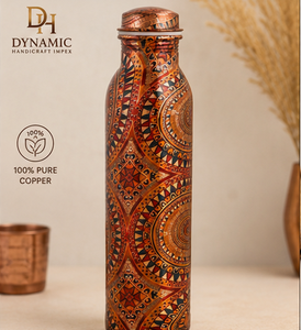 Handcrafted Printed Pure <b>Copper</b> Water Bottle Ethnic Tribal Design Reusable Drinking Bottle <b>Screw</b> Cap Wholesale Drinkware - Product Image 1