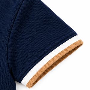 Polo marine pour garçons, col contrastant, patch lettres universitaires, manches courtes, haut décontracté pour l'école, vente en gros - Product Image 3
