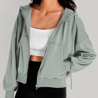 Sudadera con capucha para mujer de estilo urbano casual, con hombros caídos, transpirable, ecológica, con cierre de cremallera, servicio OEM