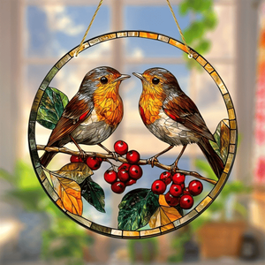 Décoration murale en acrylique colorée CIFbuy, oiseau de fenêtre avec cardinal et baies, TikTok pour service de retrait Temu - Product Image 3