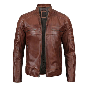 Custom High Quality <b>Men's</b> Casual Leather <b>Jacket</b> Stylish Fit Stand Collar Soft Leather Canvas Breathable Quick Dry Autumn Pattern - Product Image 5