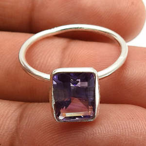 Royal Bloom Genuine Amethyst Emerald Cut Stacking <b>Ring</b> IGI Certified <b>925</b> Sterling <b>Silver</b> Mystic Purple Spark Shine Elegant <b>Ring</b> - Product Image 4