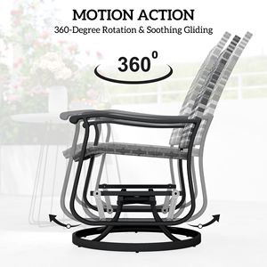 Set di 2 Sedie a Dondolo da Esterno con Schienale Alto, Grigie, Girevoli, in Vimini e Rattan con Telaio in Acciaio, Comode Sedie da Giardino - Product Image 4