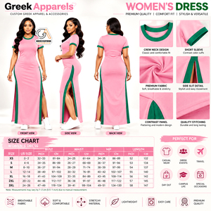 Vestido Maxi a Rayas con Bloques de Color Rosa de la Hermandad Alpha Kappa para Mujer, Manga Corta, Cuello Redondo, Abertura Lateral, Corte Regular, Estilo Casual Vintage - Product Image 5