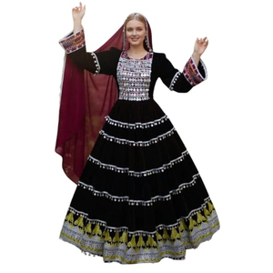 ชุดเดรสงานเทศกาลชาวอัฟกันกุจิสำหรับผู้หญิง งานฝีมือปักลายแบบดั้งเดิม ชุดลำลองที่ได้รับแรงบันดาลใจจากวัฒนธรรมปุชตู ชุดเดรสกุจิประดับลูกไม้ - Product Image 1