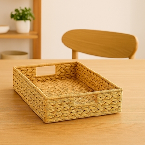 Eco Friendly Kachuripana Storage Tray Natural Water Hyacinth Woven <b>Basket</b> Organizer <b>Table</b> Top Multifunction Boho Style Home - Product Image 5