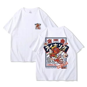 T-shirt personnalisé OEM ODM avec logo graphique, illustration de poisson de style japonais, coupe oversize à épaules tombantes, en coton, streetwear - Product Image 3