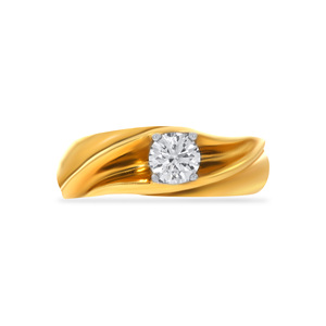 Desert Moon <b>Men</b> Solitaire <b>Ring</b> Luxury Round Brilliant Cut Solitaire Diamond <b>Ring</b> in 18K Yellow Gold Modern Sculpted Wide <b>Ring</b> - Product Image 3