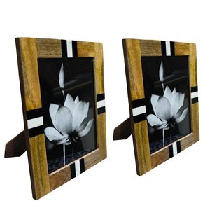 <b>Large</b> Picture <b>Frame</b> Tabletop Photo <b>Frames</b> Stripe Inlay Wood & Resin Design Natural Beige Portrait Decorative Home Décor <b>Frames</b> - Product Image 3