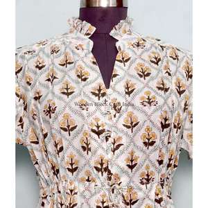 Nouvelle arrivée, robe courte de soirée à manches courtes et col en V, style bohème indien moderne, imprimé floral, en coton tricoté, pour femmes, été, plage - Product Image 4