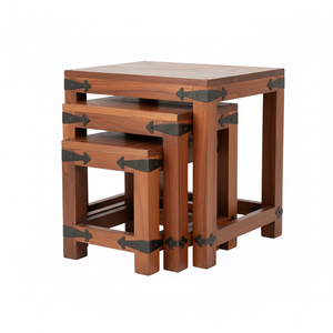 Juego de mesa de centro moderna con taburetes, muebles de madera para sala de estar que ahorran espacio, juego de 3 piezas - Product Image 2