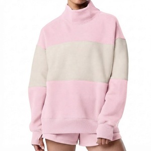 Sweat-shirt oversize à blocs de couleur, col montant, manches longues, épaules tombantes, coupe décontractée, style streetwear décontracté - Product Image 3