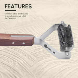 Flamia & Jabz Dog Grooming <b>Brush</b> Wooden Handle Stainless Steel 20 Blades <b>Pet</b> Hair Removal Tool - Product Image 4