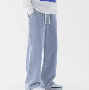 Jean en denim slim droit pour homme, délavé, tricoté, décontracté, long, pour l'été - Product Image 5