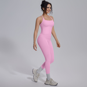 Ensemble de yoga 2 pièces violet sans bretelles taille haute longueur intégrale sans couture vêtements de sport sans manches imprimé TISSU INNODATIONNEL respirant - Product Image 6
