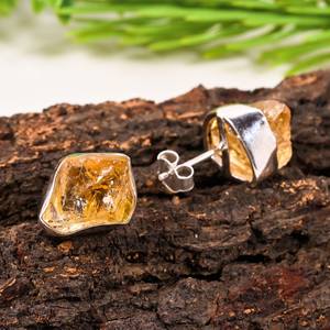 ต่างหูเงินแท้ประดับพลอยซิทรินดิบสำหรับคนเกิดเดือนพฤศจิกายน เครื่องประดับมินิมอล - Product Image 5