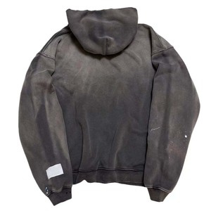 Sweat-shirt à capuche vintage délavé pour homme, noir, avec imprimé lettres sur le devant et poche kangourou, étiquettes et emballage personnalisés - Product Image 2