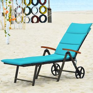 Silla Reclinable Plegable de Mimbre para Exteriores con Marco de Aluminio, Cómoda Silla de Playa Tipo Chaise Longue - Product Image 1