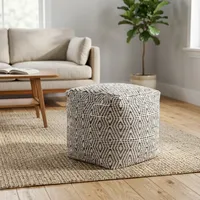 Puf Otomano Cúbico de Cuero Blanco y Negro, Reposapiés Acolchado Suave, Taburete de Piso Moderno y Ecológico para Sala de Estar, Hotel, Apartamento