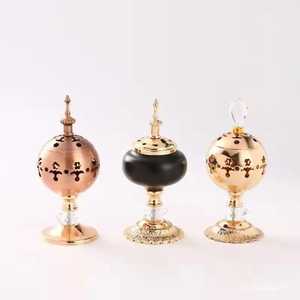Pair of Tall Gold Lattice Metal Bakhoor Burners Leaf Pattern Arabic Oud Incense <b>Lanterns</b> Traditional Mabkhara for <b>Large</b> Spaces - Product Image 2