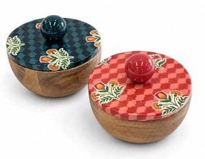 Bol à salade en bois avec 2 cuillères, logo personnalisé, bol rond en bois, boîte avec impression émaillée, bol de service décoratif en bois d'acacia, ensemble de service - Product Image 2