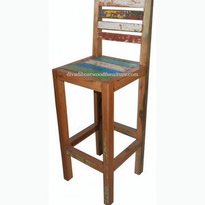 Tabouret de bar design en bois de bateau recyclé, style rustique vintage industriel, bois coloré original, pour pub, café, restaurant - Product Image 1