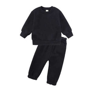 Unisex Black <b>Hoodie</b> And Jogger Set Full Sleeve Solid Color Casual Tracksuit With Drawstring Closure And Side Pockets For Kids - Product Image 2