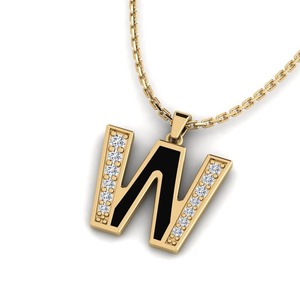Colgante de plata 925 con letra W y moissanita, con piedras de circonita, estilo hip-hop, collar unisex. - Product Image 3