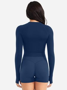 Womens Yoga <b>Long</b> Sleeve Top With Scrunch Butt Shorts Sets 2 Piece Summer Casual Solid Crew Neck <b>Matching</b> T-shirt Set For Running - Product Image 3