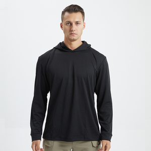 Men's Hooded Long Sleeve <b>T</b>-<b>Shirt</b> Solid Olive Green Moisture Wicking Relaxed Fit All Seasons Pullover Top - Product Image 3