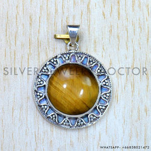 Colgante de Plata de Ley 925 con Piedra Natural de Ojo de Tigre, Estilo Clásico, Venta al por Mayor, Certificado IGI, Joyería Unisex para Mujer - Product Image 2