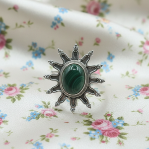 Natural Malachite Gemstone 925 Sterling Silver Sunburst <b>Ring</b> Handmade Vintage Boho <b>Statement</b> Jewelry Gift Women New year gift - Product Image 5