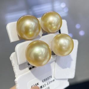 Pendientes de Plata de Ley 925 con Clip, Perla Natural de 9-10 mm de Grosor, Casi Impecable, Estrella de la Fortuna, Perla Dorada de 9-10 mm de Grosor - Product Image 4