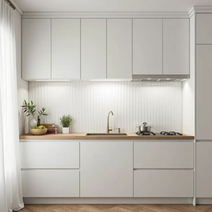 Gabinetes de cocina modernos de alta gama JY Vietnam, cajón de mármol europeo sin marco, tablero de melamina, paneles de puertas de carcasa de madera dura - Product Image 3