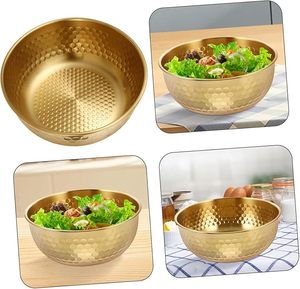 Hammered Stainless Steel Salad Mixing Bowl Deep Round Metal Serving Bowl for Salad Fruits Snacks <b>Kitchen</b> <b>Prep</b> Dining <b>Table</b> Use - Product Image 3