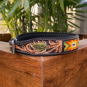 Collier de chien rembourré en cuir taillé à la main à motif occidental Colliers pour animaux de compagnie perlés en cuir véritable Produits en vrac doux et durables - Product Image 4