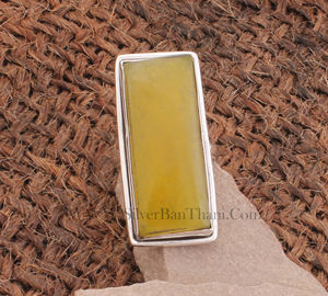 แหวนหยกเหลืองธรรมชาติทรงสี่เหลี่ยมผืนผ้า เงินแท้ 925 ประดับหยกทรงเหลี่ยมมรกต แหวนงานฝีมือสำหรับผู้หญิง ขายส่ง - Product Image 3