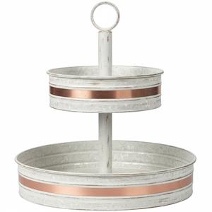 Soporte rústico de metal galvanizado de 3 niveles para pasteles, bandeja de servir blanca envejecida para exhibir cupcakes y postres. - Product Image 4